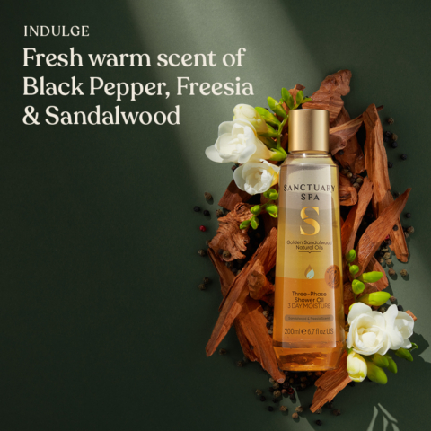 Sanctuary Spa Golden Sandalwood Natural Oils Three-Phase Shower Oil ...